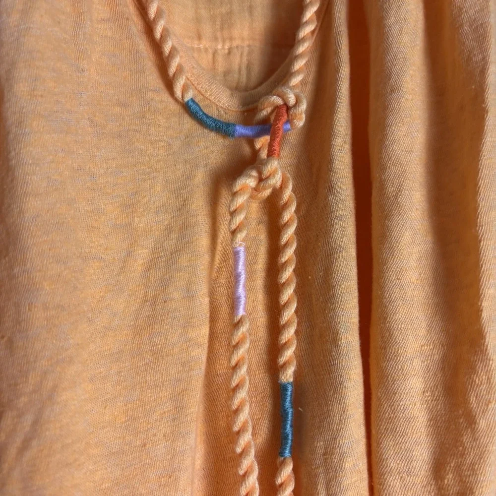 Free People Top Embroidered Tie Neck Carrot Ginger S‎ Flowy Boho Peasant